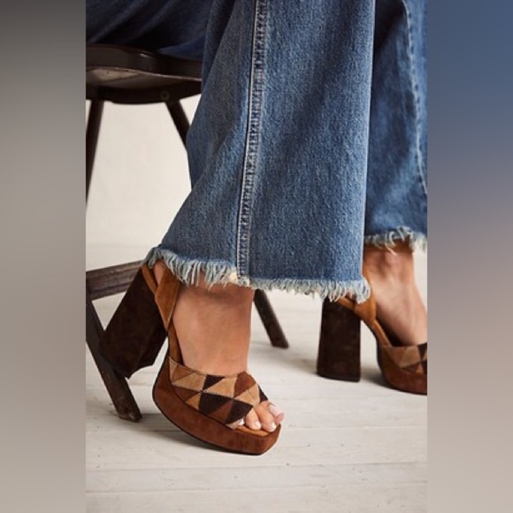 NEW! Jeffery Campbell Free People Willa Patchwork Platform Sandals 7.5